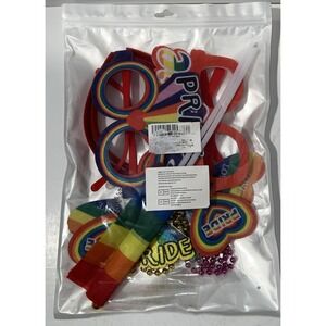 Gay Pride Parade Lot for Two, Flags Headbands Glasses, Beads Rainbow